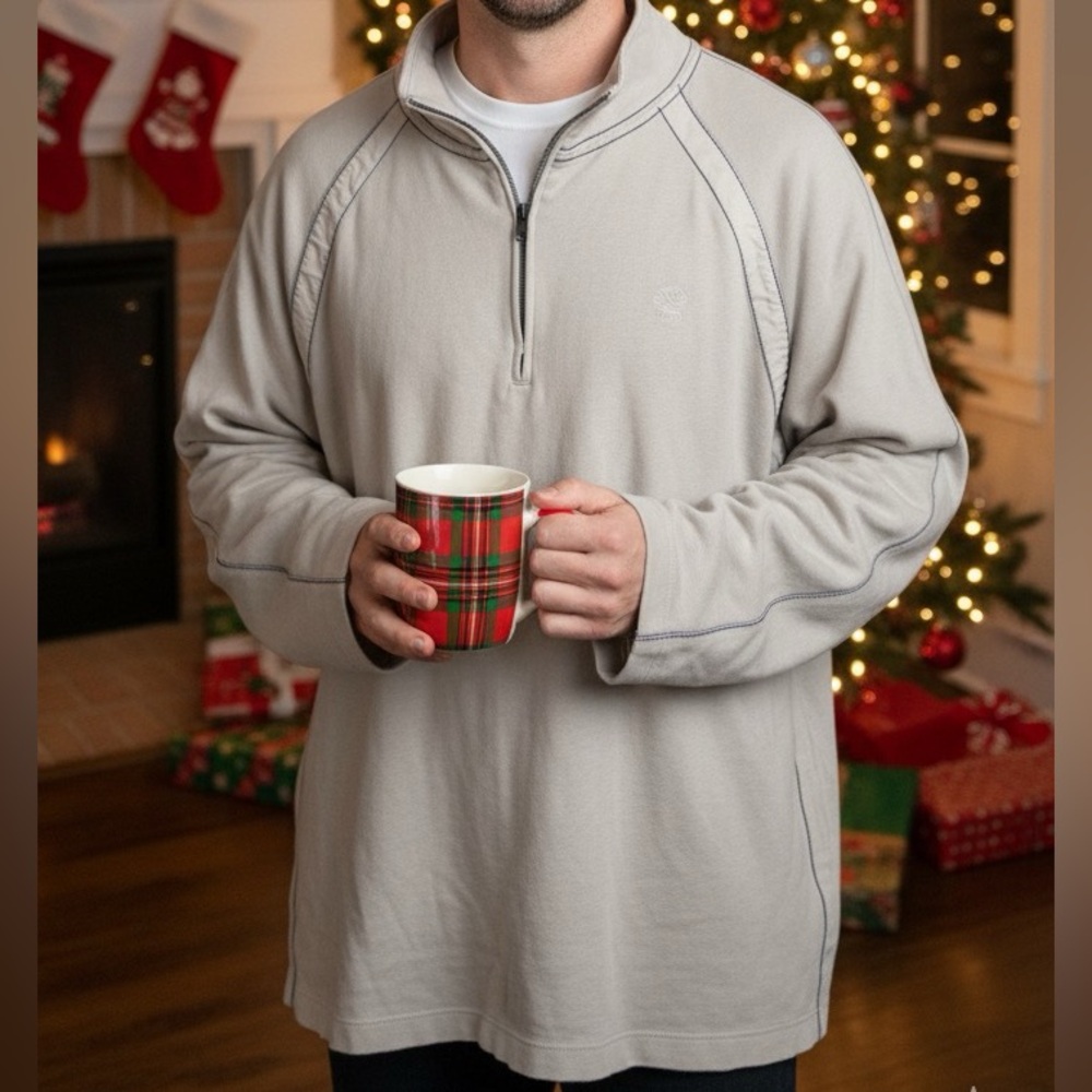 Timberland Men’s XXL Beige Quarter-Zip Pullover – Casual Outdoor Style comfy